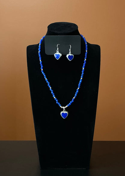 Heart Necklace & Earrings - Lapis Blue