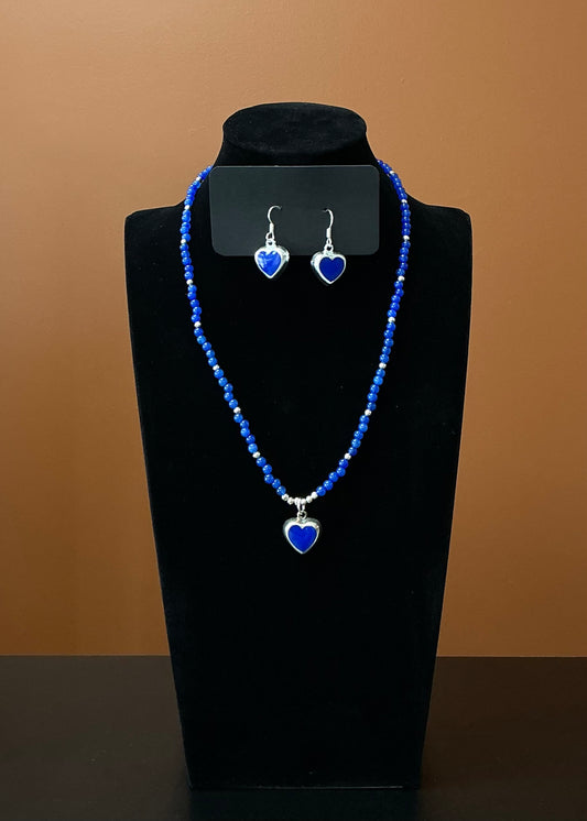 Heart Necklace & Earrings - Lapis Blue
