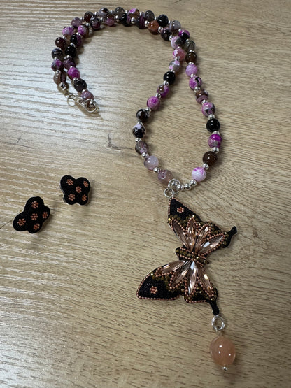 Mariposa Statement Necklace & Earrings - Rose Pink