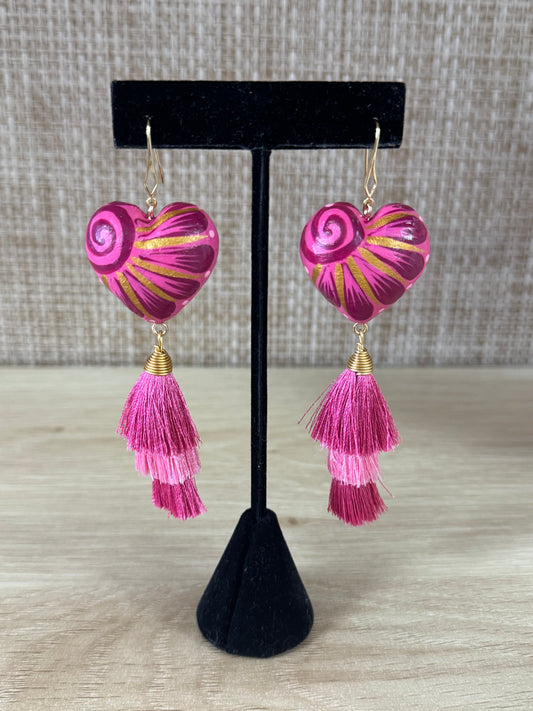 Pink Corazón Tassel Statement Earrings