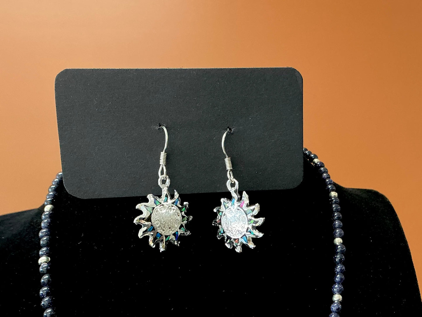 Sol Statement Necklace & Earrings - Black & Silver