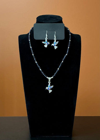Hummingbird Statement Necklace & Earrings - Black