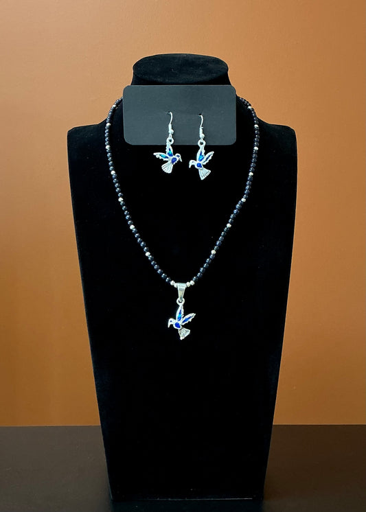 Hummingbird Necklace & Earrings - Black