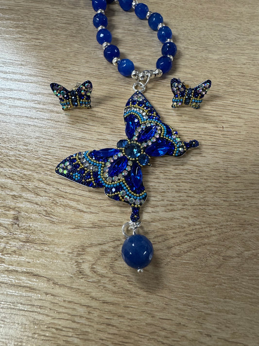 Mariposa Statement Necklace & Earrings - Blue
