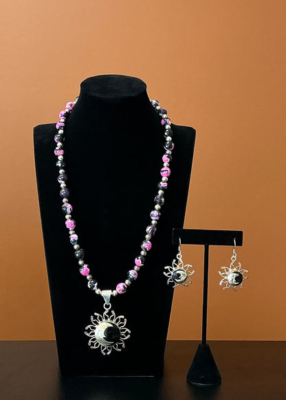 Rosy Eclipse Necklace & Earring Set