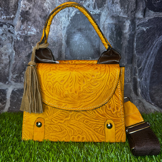 Regina Leather Handbag, Yellow
