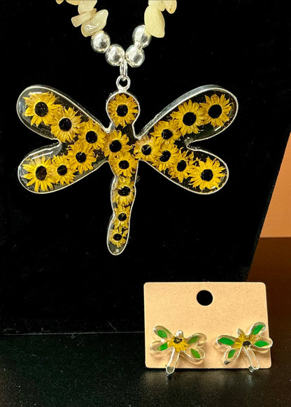 Citrine Dragonfly Necklace & Earrings