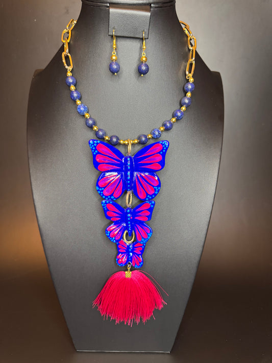 Lapis Lazuli 3 Mariposas Necklace & Earrings