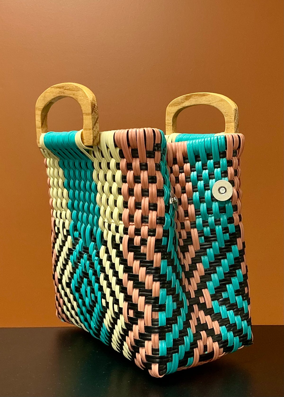Mini Handwoven Plastic Bag - Pink, Teal, & Yellow