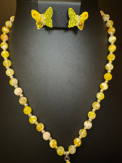 Mariposa Statement Necklace & Earrings - Yellow