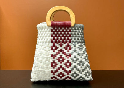 Mini Handwoven Plastic Bag - White, Red, & Gray