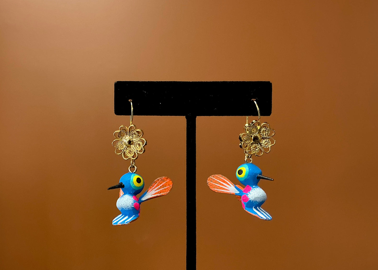 Blue Hummingbird Alebrije Earrings