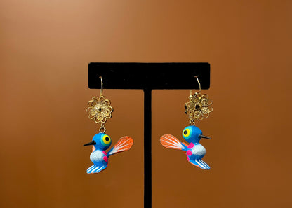 Blue Hummingbird Alebrije Earrings
