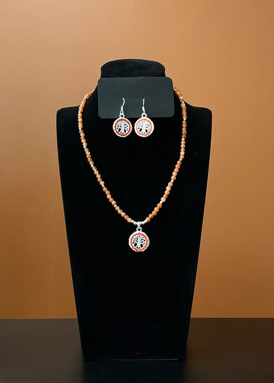 Tree of Life Necklace & Earrings - Orange