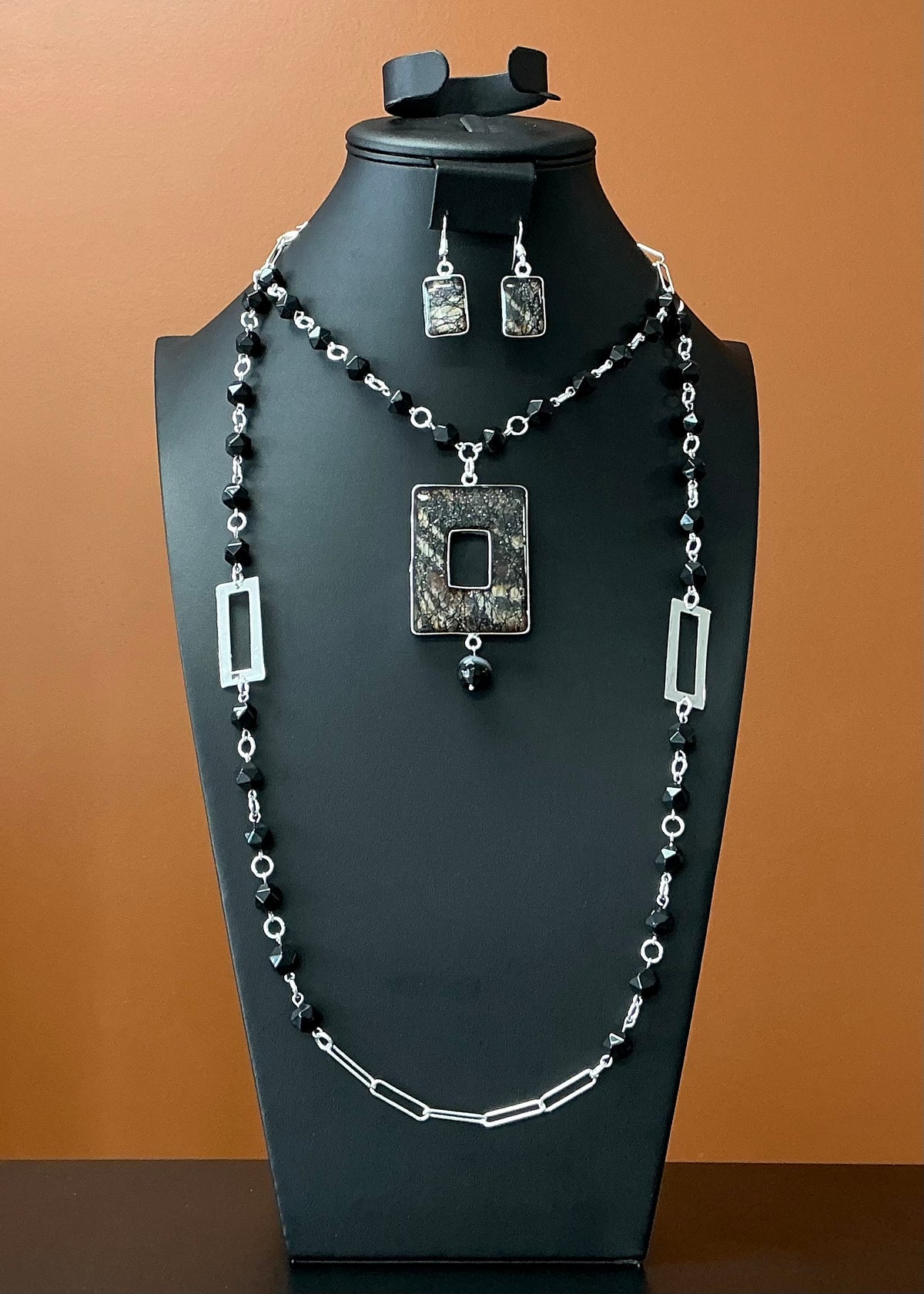 Black Rectangle Necklace & Earrings
