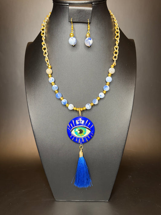 Sodalite Eye Necklace w/ Earrings