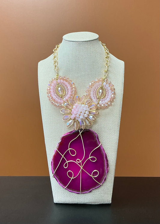 Entangled Agate Necklace & Earrings - Pink