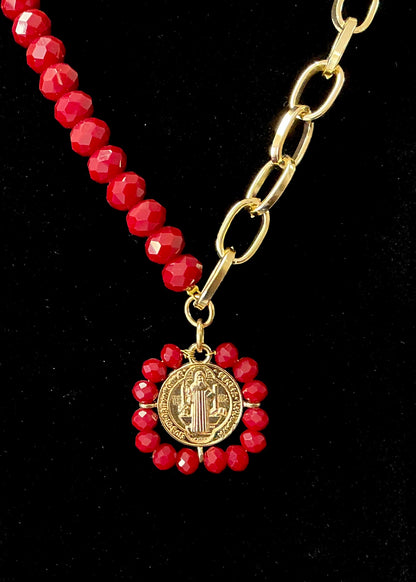 Saint Benedict Necklace & Earring Set - Red