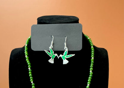 Hummingbird Necklace & Earrings - Green