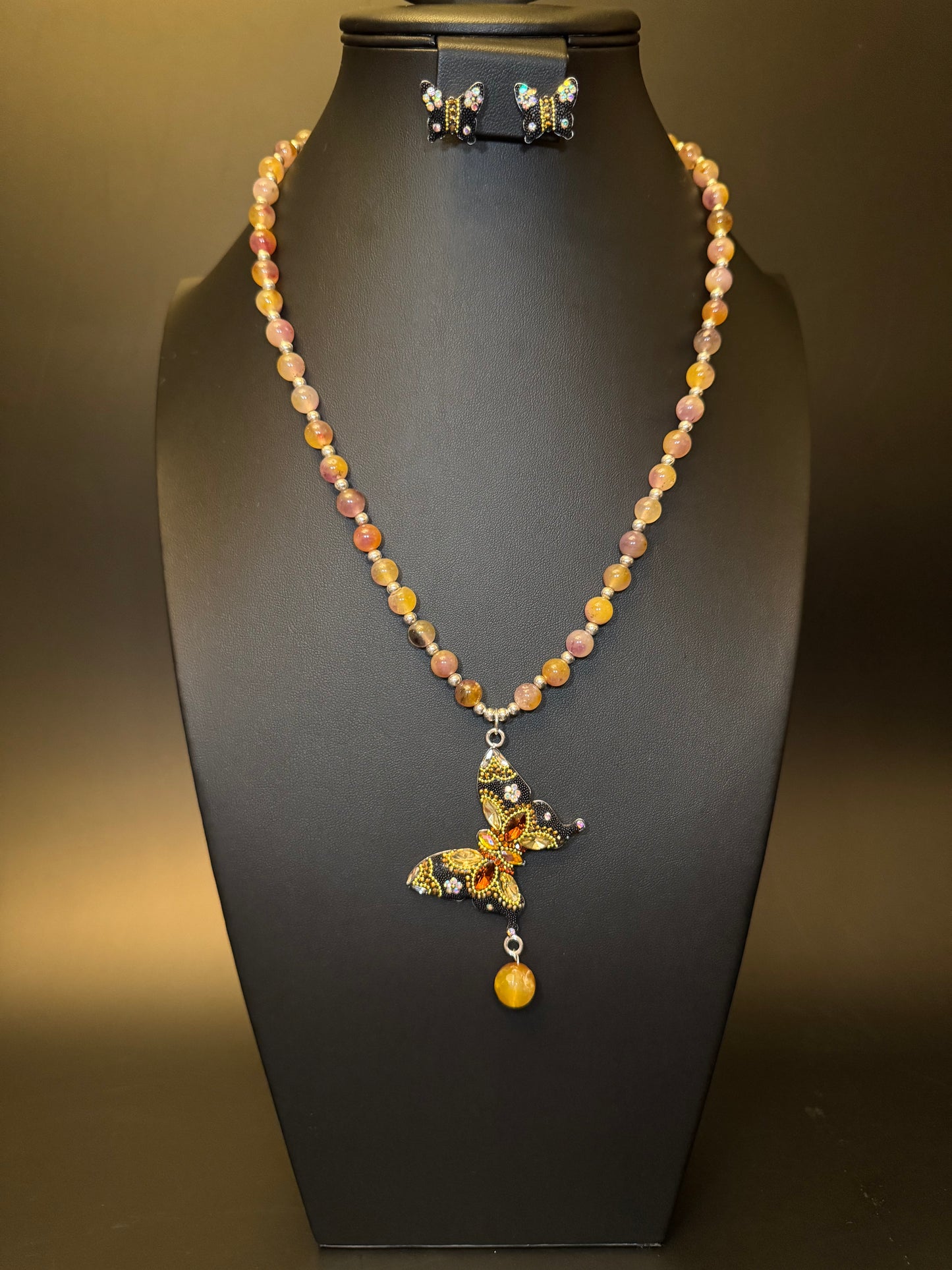 Mariposa Statement Necklace & Earrings - Golden Amber