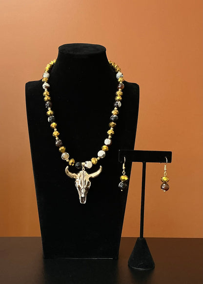 Golden Bull Necklace & Earring Set - Gold