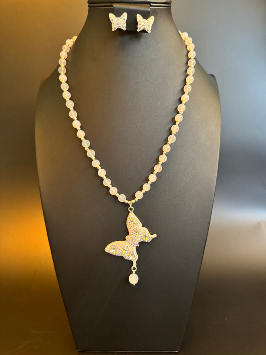 Mariposa Statement Necklace & Earrings - Blanco