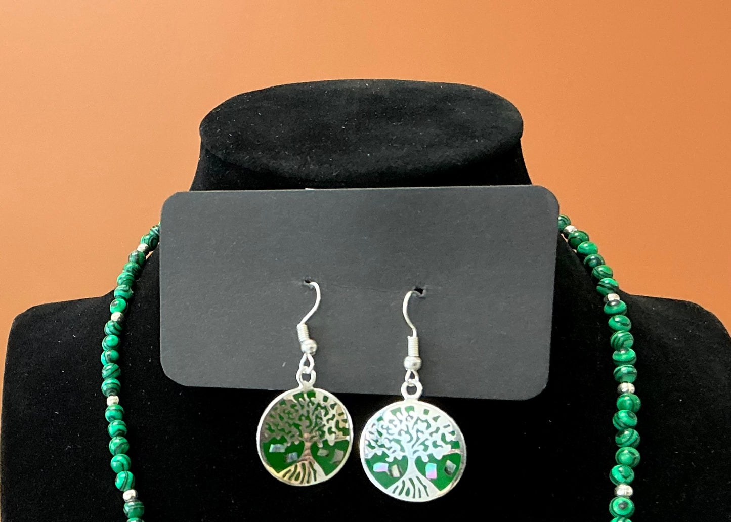Tree of Life Circle Necklace & Earrings - Green