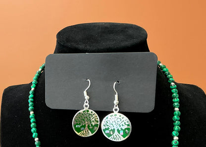 Tree of Life Circle Necklace & Earrings - Green
