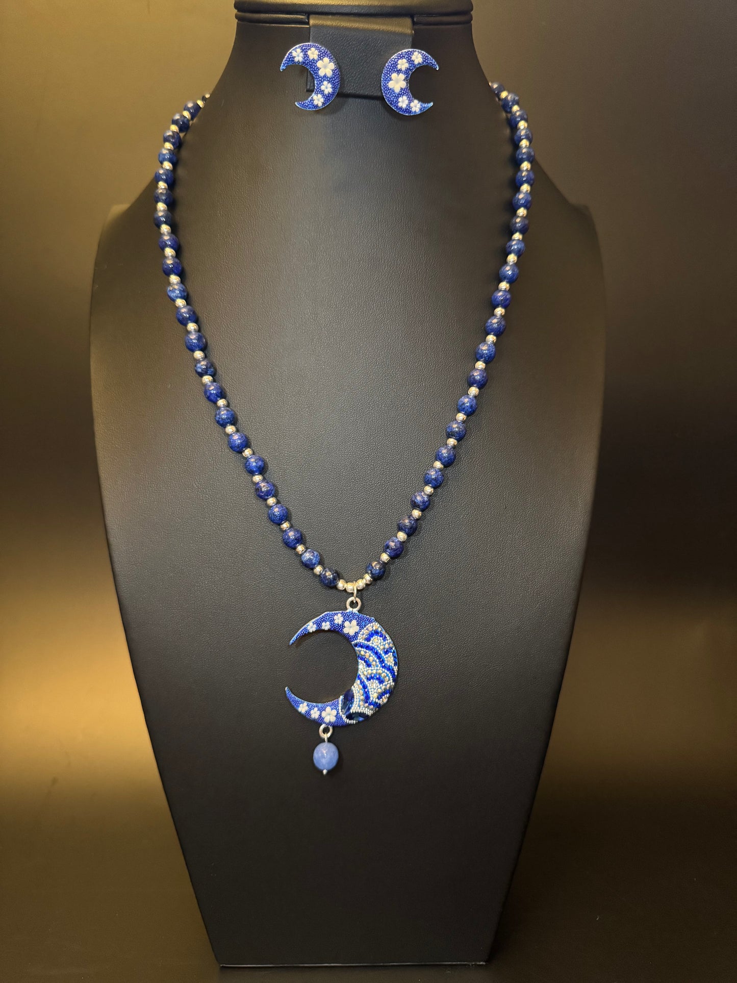 Luna Statement Necklace & Earrings - Blue