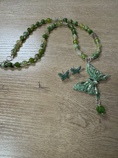 Mariposa Statement Necklace & Earrings - Green