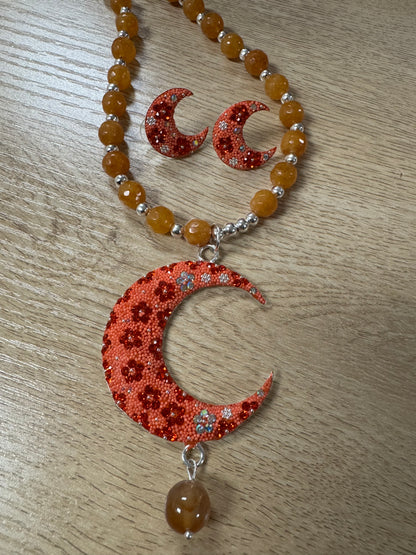 Luna Statement Necklace & Earrings - Burnt Orange