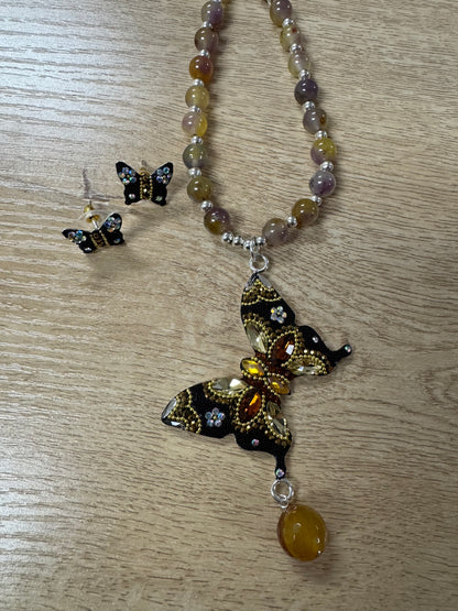 Mariposa Statement Necklace & Earrings - Golden Amber