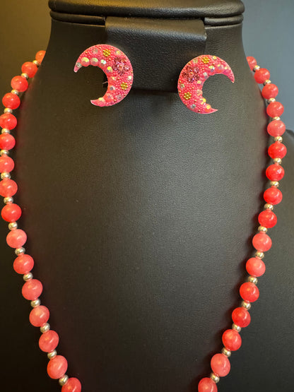 Luna Statement Necklace & Earrings - Pink