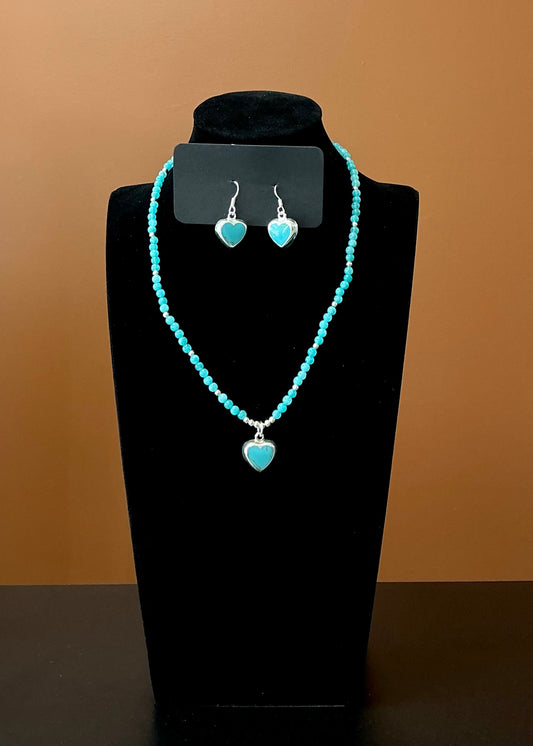 Heart Necklace & Earrings - Sea Foam Blue