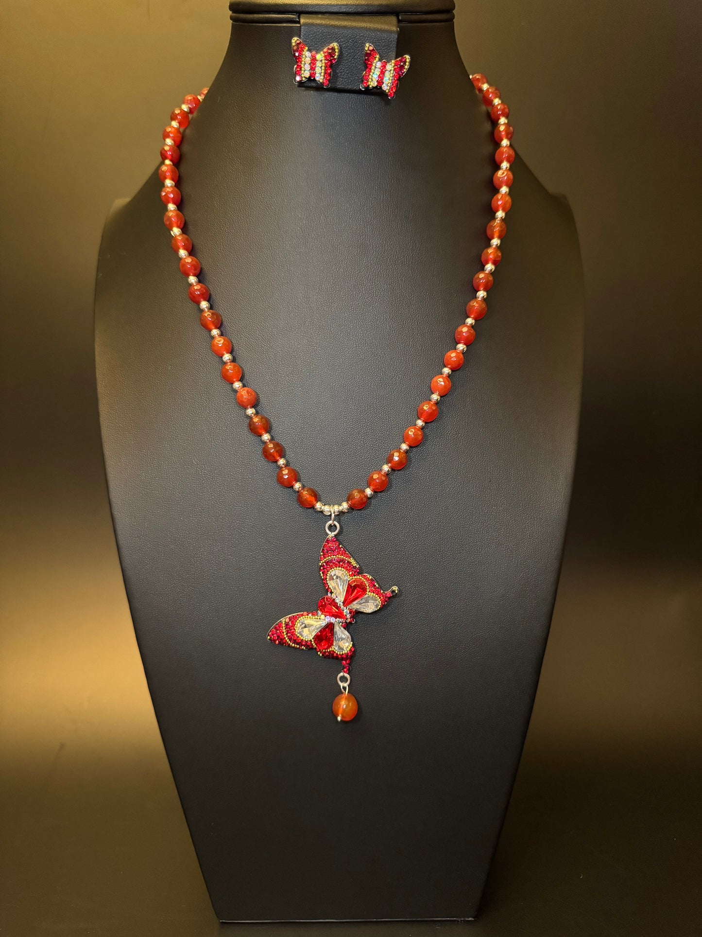 Mariposa Statement Necklace & Earrings - Red