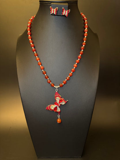 Mariposa Statement Necklace & Earrings - Red