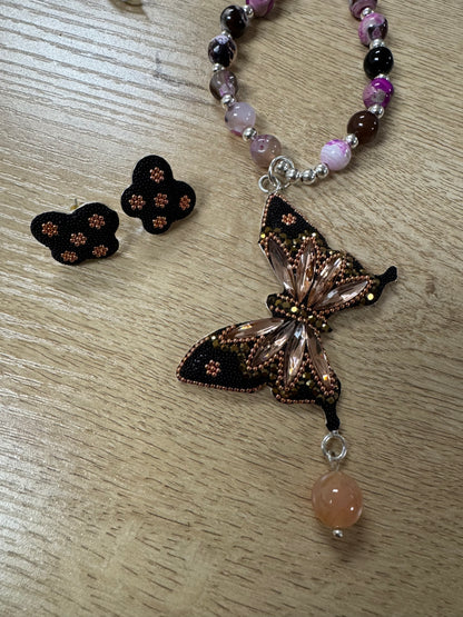 Mariposa Statement Necklace & Earrings - Rose Pink