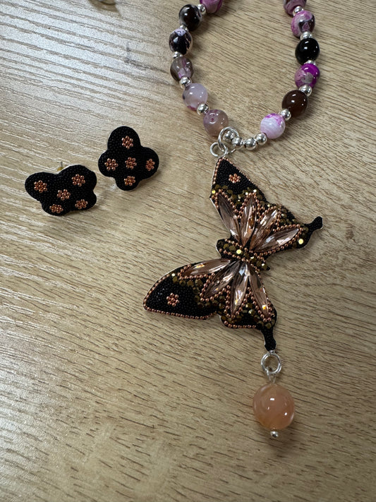 Mariposa Statement Necklace & Earrings - Rose Pink