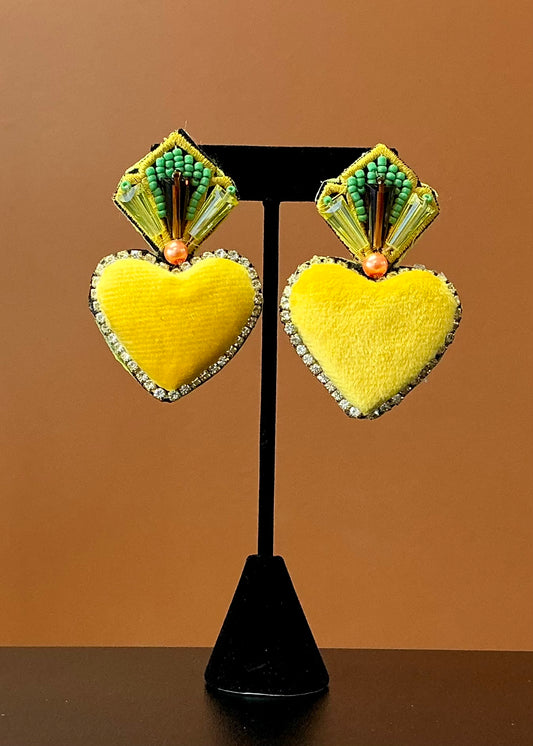 Corazón Sagrado Cushioned Earrings - Yellow