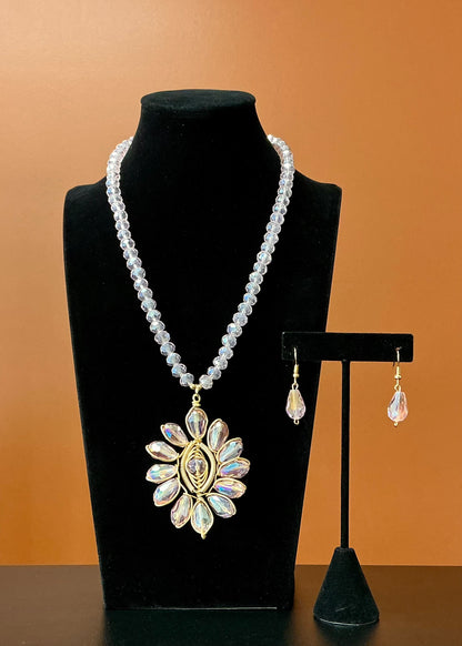 Wire Flower Necklace & Earrings - Pink