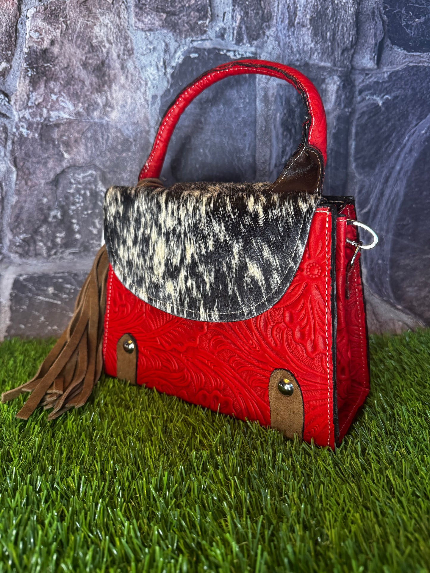 Regina Leather Handbag, Red Cowhide