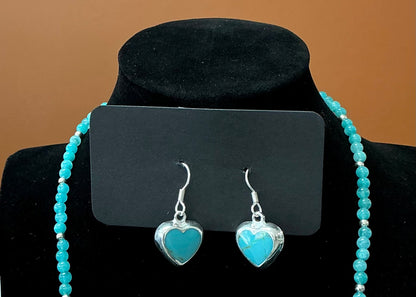 Heart Necklace & Earrings - Sea Foam Blue