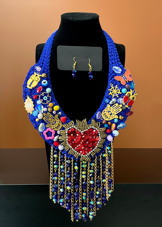 Sagrado Corazón Crochet Necklace & Earrings