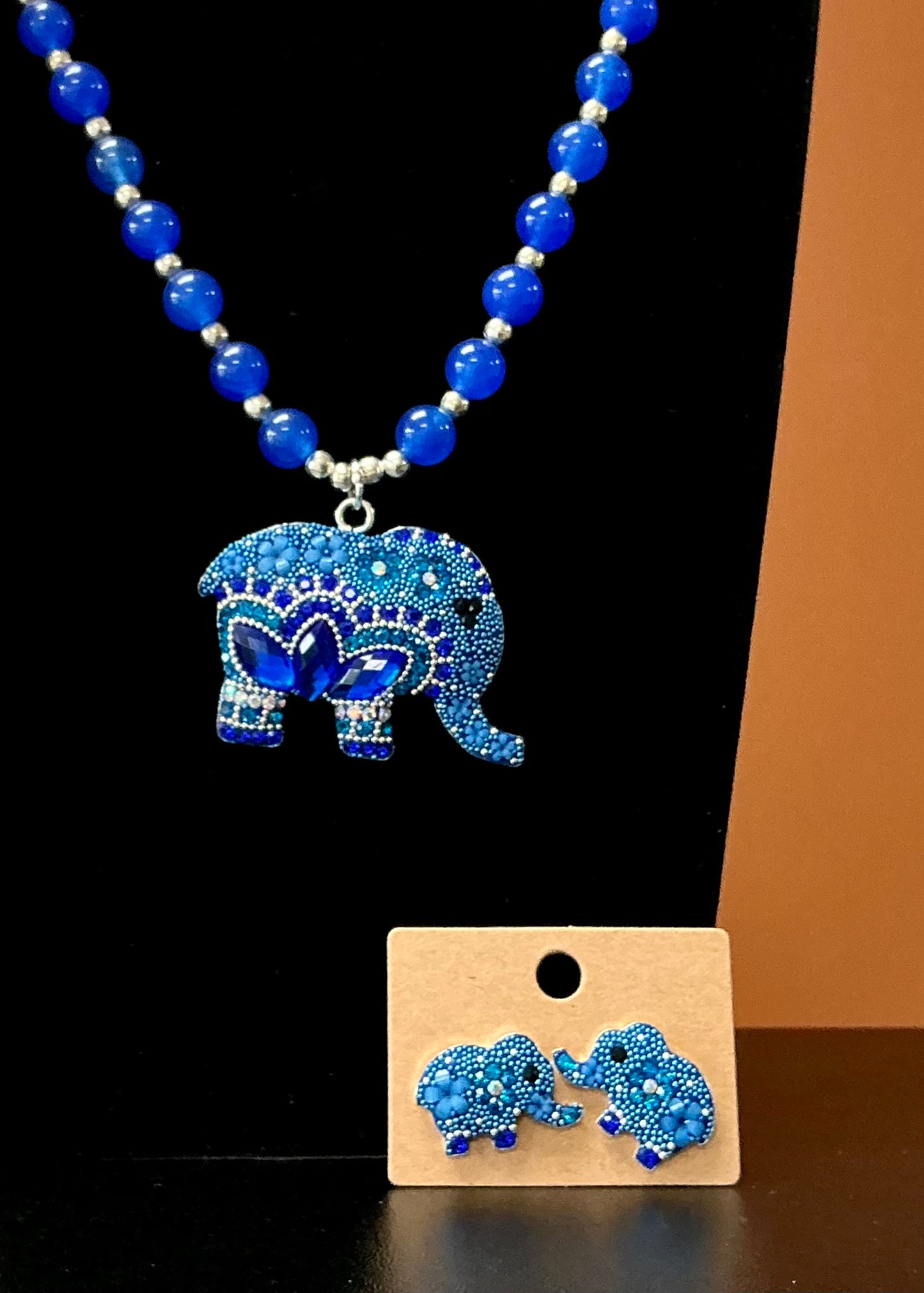 Elephant Necklace & Earrings - Blue