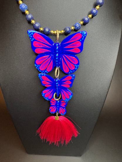 Lapis Lazuli 3 Mariposas Necklace & Earrings