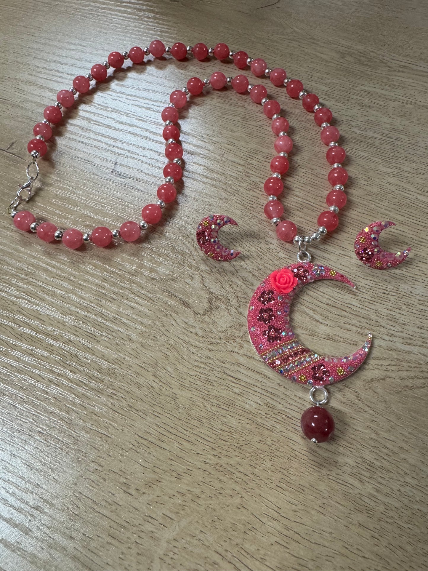 Luna Statement Necklace & Earrings - Pink