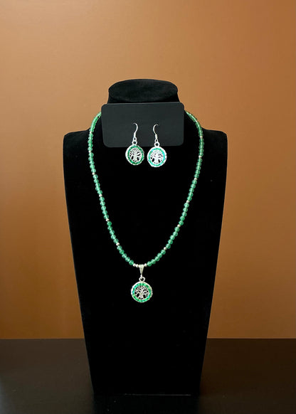 Tree of Life Necklace & Earrings - Dark Green