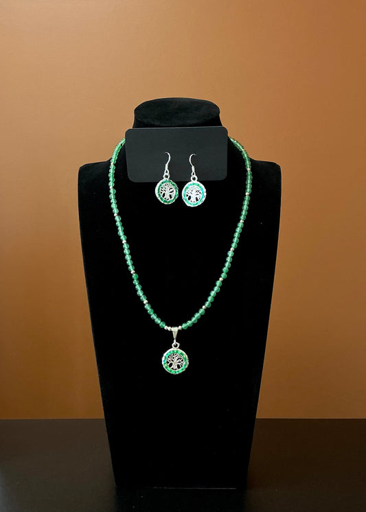 Tree of Life Necklace & Earrings - Dark Green