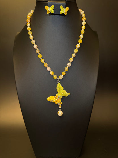 Mariposa Statement Necklace & Earrings - Yellow