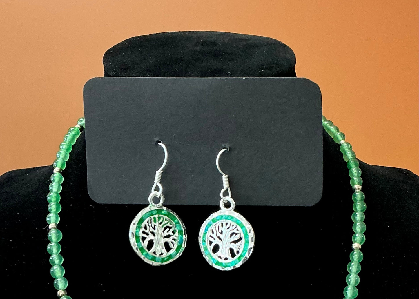 Tree of Life Necklace & Earrings - Dark Green